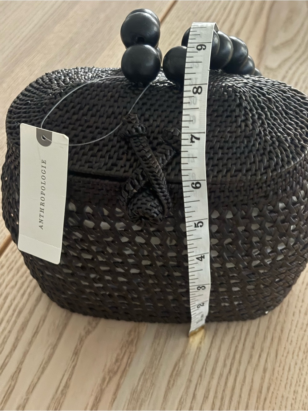 NWT Sold Out Anthro Black 100% Rattan Woven Bead-Handle Tote - Picture 15 of 15